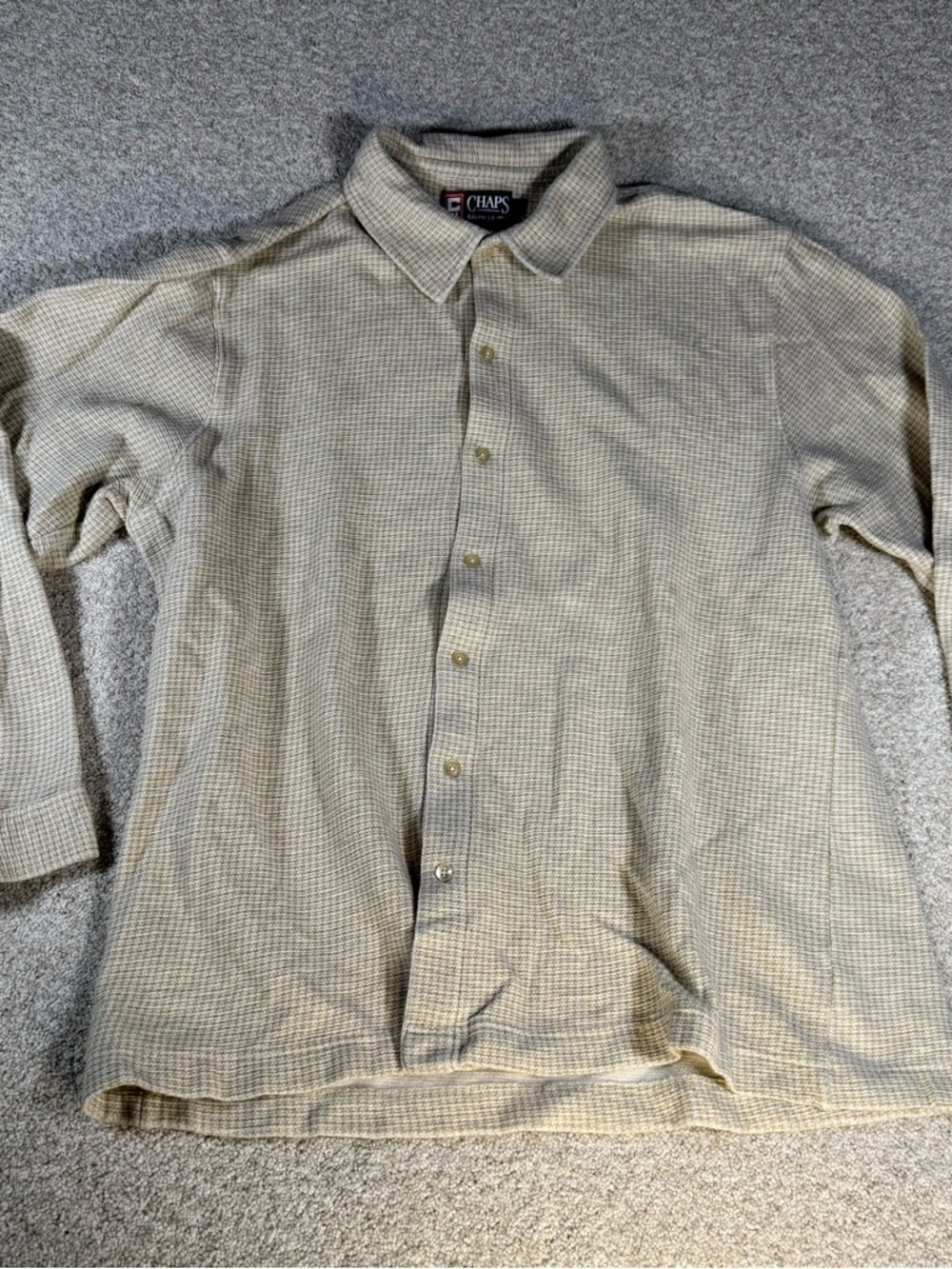 Vintage Chaps Ralph Lauren Mens Large Beige Soft Cotton Casual Button Down